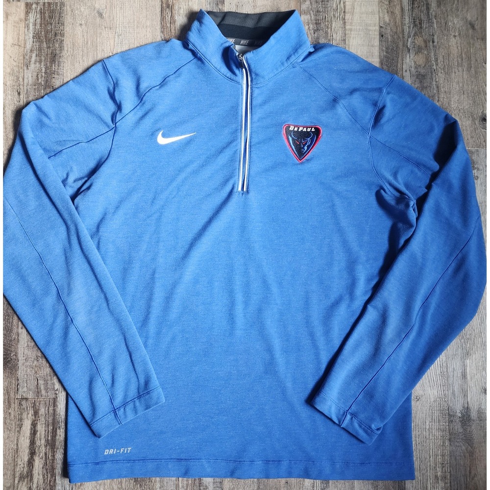 Nike Pullover Men Medium Blue DePaul Blue Demons Dri-Fit Quarter Zip Athletic